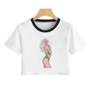 2020 New Summer Sexy Girls Printing Fashion Harajuku Sexy Tank Crop Top Mujer White Tops Clothes Women Croptop Short Sleeve ALODIA STORE