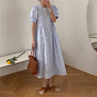 Alien Kitty Vinatge Floral Embroidery Elegant Women Dress 2021 New Summer Korean Style Puff Sleeve Party Long Dresses Vestidos ALODIA STORE