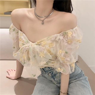 French Floral Dress Women Sexy Puff Sleeve Lace Chiffon Print Mini Dress Women Summer Korean Style Vintage Fairy Dress New 2023 ALODIA STORE