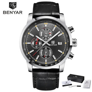 BENYAR Brand Sport Men Watch Top Brand Luxury Male Leather Waterproof Chronograph Quartz Military Wrist Watch Men Clock saat ALODIA STORE