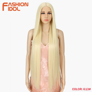 38 inch Straight Hair Synthetic Lace Front Wigs For Women High Temperature Fiber Ombre Blonde Highlight Cosplay Wig FASHION IDOL ALODIA STORE