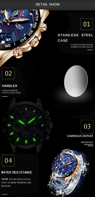 LIGE Men Watches Top Brand Luxury Stainless Steel Blue Waterproof Quartz Watch Men Fashion Chronograph Male Sport Military Watch ALODIA STORE