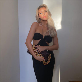 Cryptographic 2023 Summer Spaghetti Strap Halter Sexy Backless Maxi Dress Elegant Bandage Sleeveless Club Party Dresses Bodycon ALODIA STORE