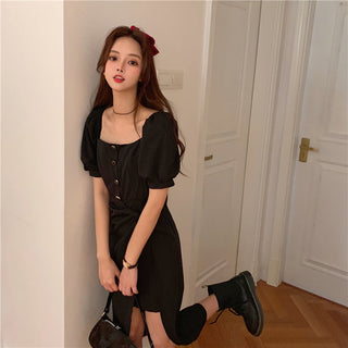 French Elegant Dress Women 2020 Autumn Casual Gothic Square Collar Puff Sleeve Chic Vintage Party Dress One-Piece Dress Korean ALODIA STORE