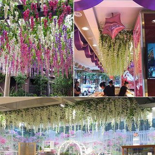 Wisteria Artificial Flower Vine Ivy Leaf Garland Silk Rose Flowers Rattan String Vine Wedding Arch Flower Home Garden Decoration ALODIA STORE