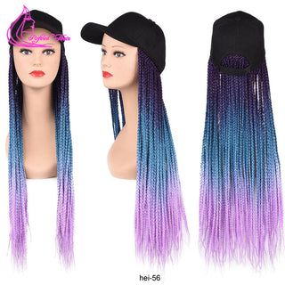 Box Braids Baseball Cap Wig 24inch Long Synthetic Braid Wigs Hat with Braiding Hair Extensions For Black Women Adjustable Size ALODIA STORE