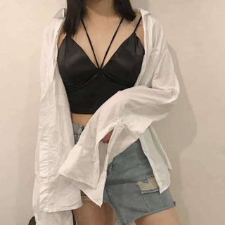 Summer Sexy Satin Beautiful Back Wrap Chest Crop Tops Women Cropped With Chest Padded Camisole ALODIA STORE