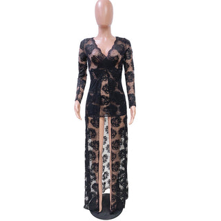 Adogirl Embroidery Floral Lace Dress Women Sexy See Through Long Sleeve Bodycon Women Dress Vintage Club Wear Party Dress Robe ALODIA STORE