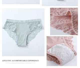 3 Pcs Cotton Panties Sexy Panty Briefs Lace Panties Women Underwear Lingerie Panties for Female Ladies Floral Pantys Underpants ALODIA STORE