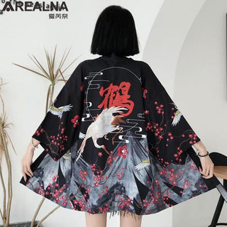 Haori Yukata Men Korean Samurai Japanese Kimono Traditional Clothing Vintage Crane Anime Kimono Beach Girls Cosplay Dress Shirts ALODIA STORE