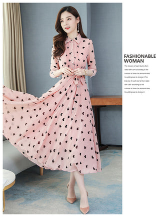 2023 Korean summer new stand-up collar seven-point sleeves temperament chiffon floral big swing dress women ALODIA STORE