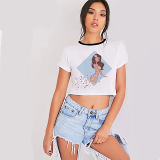 Summer Fashion Harajuku Sexy Tank Crop Top White Femme Clothes Women Cute Flower Season Girl Printed Croptop Short Sleeve ALODIA STORE