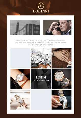 Vintage simple style Automatic Mechanical Switzerland Luxury Brand LOBINNI Watch Men Sapphire Waterproof Men's Clock Male Watch ALODIA STORE