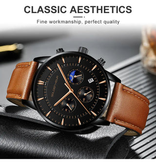 GOLDENHOUR Men's Watch Top Brand Luxury Fashion Quartz Watch Men Leather Waterproof Sports Wrist Watch Male Relogio Masculino ALODIA STORE