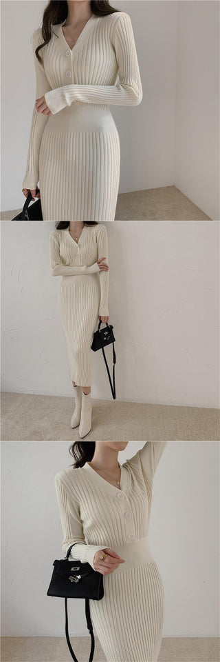 Vintage Knitted Sweater Long Sleeve Dresses Women ALODIA STORE
