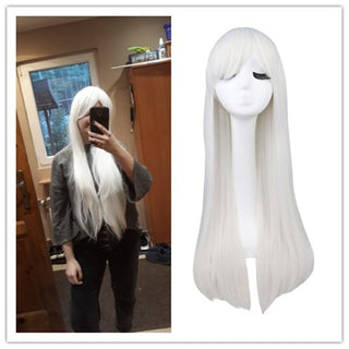 QQXCAIW Long Straight Cosplay Wig Black Purple Pink Blue Sliver Gray Blonde White Orange Brown Synthetic Hair Wigs ALODIA STORE