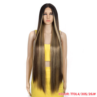 38 inch Straight Hair Synthetic Lace Front Wigs For Women High Temperature Fiber Ombre Blonde Highlight Cosplay Wig FASHION IDOL ALODIA STORE