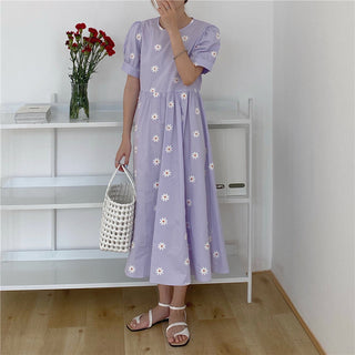 Alien Kitty Vinatge Floral Embroidery Elegant Women Dress 2021 New Summer Korean Style Puff Sleeve Party Long Dresses Vestidos ALODIA STORE