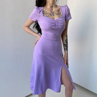 Summer Dress Women Square Collar Ruched Korean ALODIA STORE