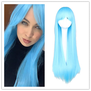 QQXCAIW Long Straight Cosplay Wig Black Purple Pink Blue Sliver Gray Blonde White Orange Brown Synthetic Hair Wigs ALODIA STORE