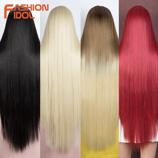 38 inch Straight Hair Synthetic Lace Front Wigs For Women High Temperature Fiber Ombre Blonde Highlight Cosplay Wig FASHION IDOL ALODIA STORE