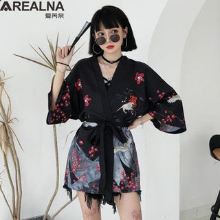 Haori Yukata Men Korean Samurai Japanese Kimono Traditional Clothing Vintage Crane Anime Kimono Beach Girls Cosplay Dress Shirts ALODIA STORE