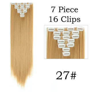 24Inchs 16 Clips in Hair Extensions Long Straight Hairstyle Synthetic Blonde Black Hairpieces Heat Resistant False Hair ALODIA STORE