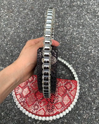 Luxury Colored Diamond Half Moon Women Purses and Handbags Evening Bag Serpentine Designer Party Clutch Bag Chic Wedding Bag ALODIA STORE