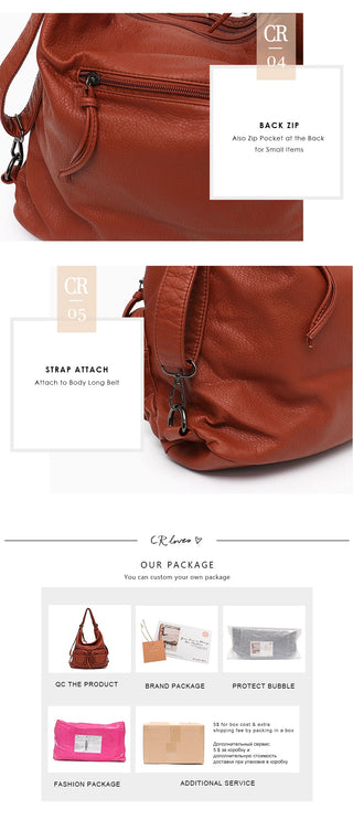 CEZIRA Large Soft Casual Women Bags Functional Girl School Backpack PU Leather Bag Ladies Multi Pockets Messenger&amp;Shoulder Bag ALODIA STORE