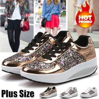 Women's Ladies Wedges Sneakers Sequins Shake Shoes alodia store