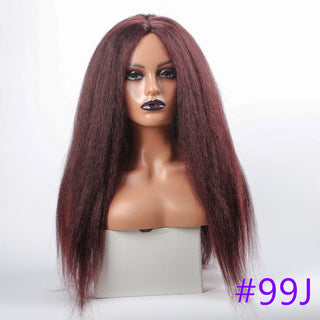 Long Kinky Straight Synthetic Wigs for Black Women Black Brown Blonde Ginger Red White Hair Afro Wigs Synthetic STW Hair Wigs ALODIA STORE