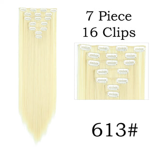 24Inchs 16 Clips in Hair Extensions Long Straight Hairstyle Synthetic Blonde Black Hairpieces Heat Resistant False Hair ALODIA STORE
