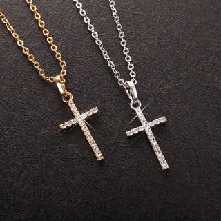Fashion Female Cross Pendants dropshipping Gold Black Color Crystal Jesus Cross Pendant Necklace Jewelry For Men/Women Wholesale ALODIA STORE