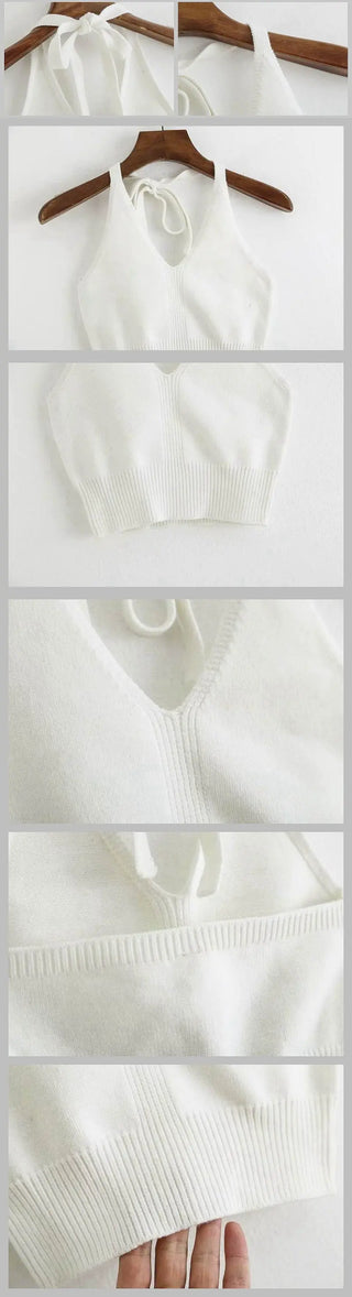 Summer Tank Top V Neck Tops Women CropTop Knitting Beach Cropped Sexy Fashion Clothes Women Camisole Streetwear ALODIA STORE