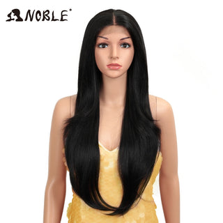 Noble Synthetic Lace Front Wig Long straight Hair 28 Inch Natural Wig Ombre Blonde Wig Heat Resistant Fiber Wigs For Black Women ALODIA STORE