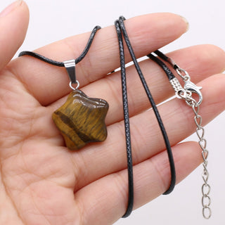 40cm Natural Five-pointed Star Shape Agates Tiger Eye Clear Quartzs Stone Pendant Necklace for Women Jewelry Gift Size 20x20mm ALODIA STORE