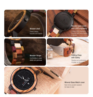 BOBO BIRD Luxury Wood Couple Watches for Men Watch Auto Date Man Watch for Women Handmade Quartz Wristwatch Relogio Masculino ALODIA STORE
