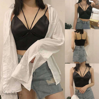 Summer Sexy Satin Beautiful Back Wrap Chest Crop Tops Women Cropped With Chest Padded Camisole ALODIA STORE