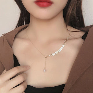 women geometry necklace, pearl asymmetry of fashionable, metal, aureate bowknot, collarbone chain necklace fashion ALODIA STORE