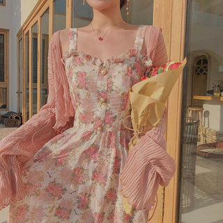 Spaghetti Strap Women French Elegant Vintage Floral Dress sweat ALODIA STORE