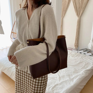 2pcs/Set PU Leather Handbag Women Large Capacity Casual Shoulder bags