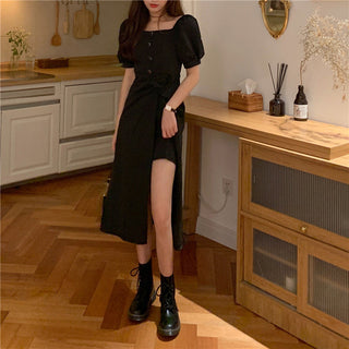 French Elegant Dress Women 2020 Autumn Casual Gothic Square Collar Puff Sleeve Chic Vintage Party Dress One-Piece Dress Korean ALODIA STORE