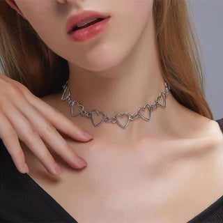 New Hollow Korean Sweet Love Heart Choker Necklace Statement Girlfriend Gift Cute Bicolor Necklace Jewelry Collier Femme 2022 ALODIA STORE