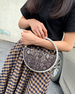 Luxury Colored Diamond Half Moon Women Purses and Handbags Evening Bag Serpentine Designer Party Clutch Bag Chic Wedding Bag ALODIA STORE