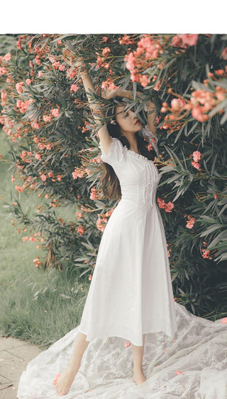 Elegant Fairy Dress Women White French Puff Sleeve ALODIA STORE