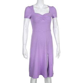 Summer Dress Women Square Collar Ruched Korean ALODIA STORE