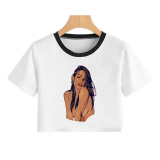 2020 New Summer Sexy Girls Printing Fashion Harajuku Sexy Tank Crop Top Mujer White Tops Clothes Women Croptop Short Sleeve ALODIA STORE