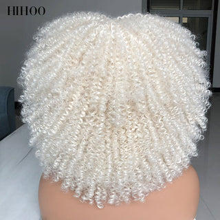 Short Afro Kinky Curly Wig With Bangs For Black Women Cosplay Lolita Natural Hair Ombre Mixed Brown Synthetic African Wigs ALODIA STORE