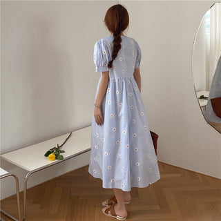 Alien Kitty Vinatge Floral Embroidery Elegant Women Dress 2021 New Summer Korean Style Puff Sleeve Party Long Dresses Vestidos ALODIA STORE