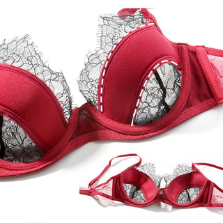 CINOON Sexy Eyelash Lace Bra Set Women Lingerie French Embroidery Bralette Push Up Brassiere Female Underwear Bra and Panty Set ALODIA STORE
